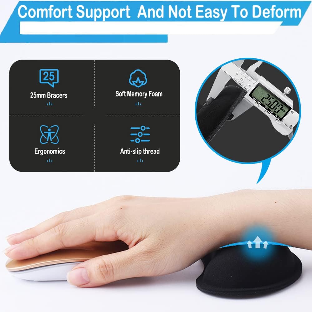 Keyboard Wrist Rest, BamLue Memory Foam Pad Set for Easy Typing & Pain Relief for Laptop, Office & Home, Ergonomic Sets for Keyboard, Gel Mouse Wrist Rest, Smooth Fiber Cushion Wrist Support-Black