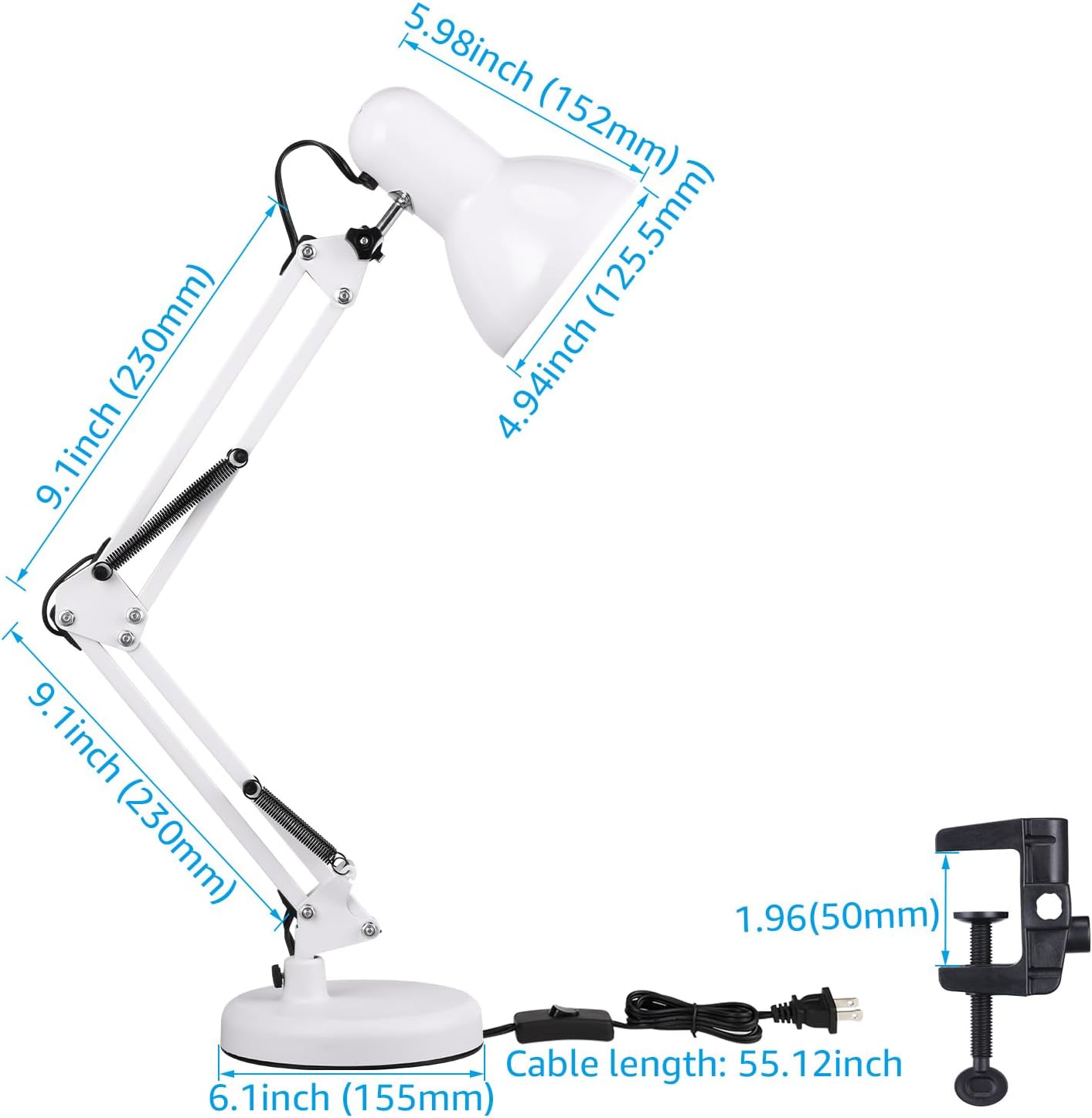 TORCHSTAR Metal Desk Lamp with Clamp, Swing Arm, Architect Adjustable Gooseneck Table Lamp, Clip Desk Lights for Home Office, Work, Study, Reading, E26 Base, Multi-Joint, Black