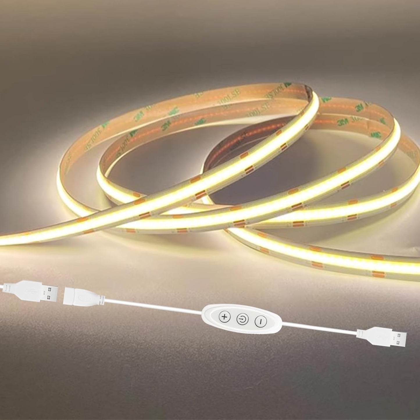 USB Light Strip Warm White 3000K CRI 92+ Small Dimmable COB LED Strip Light Cuttable 5V USB Powered 6 ft 10W for TV Backlight Cabinet Bedroom Indoor DIY Lighting Project