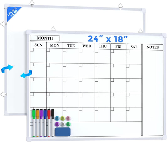 MaxGear Monthly Calendar Dry Erase Board for Wall, 16"x12" Small Hanging Double-Sided White Board, Portable Whiteboard for Planning, Drawing, Memo, to Do List, School, Home, Kitchen, Office