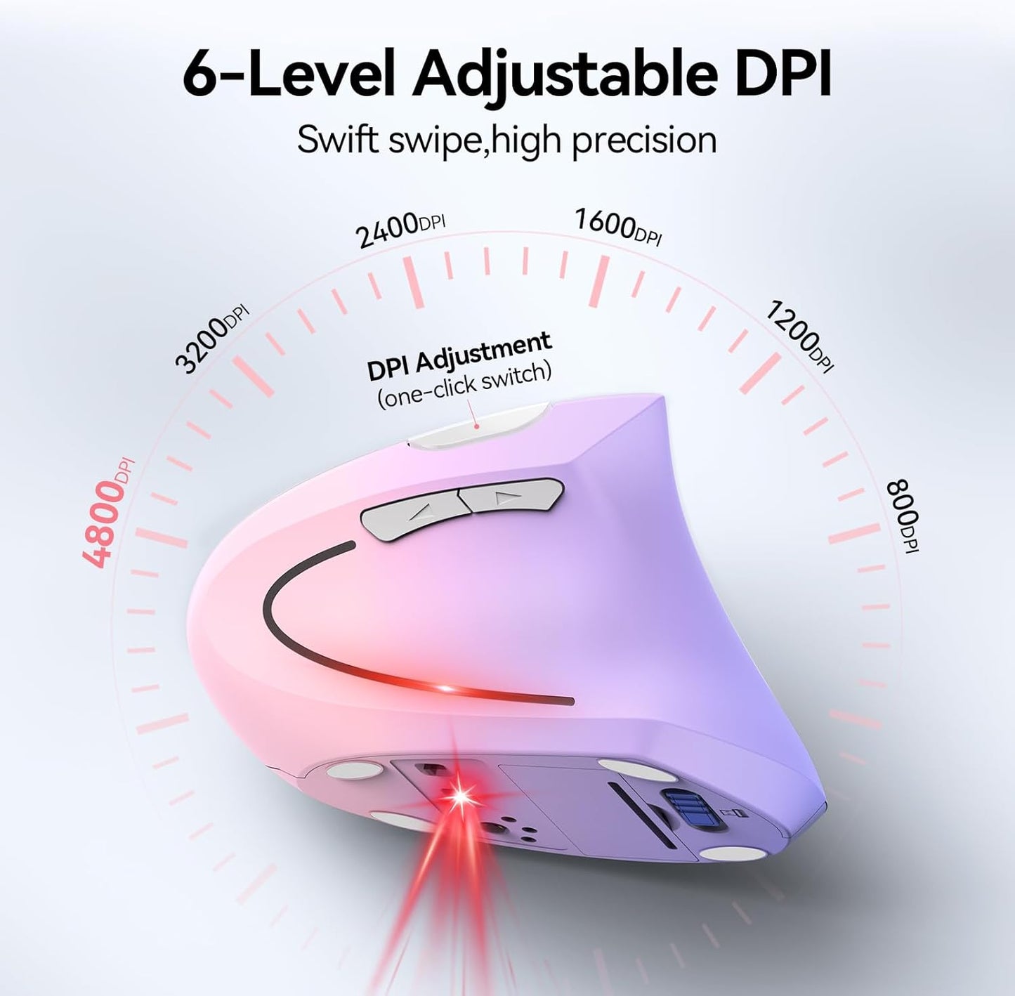 TECKNET Ergonomic Mouse, Wireless Bluetooth Vertical Mouse, 4800 DPI Optical Tracking, 6 Adjustable DPI, Quiet Clicks, 2.4GHz with USB A Receiver, 12 Months Battery, 6 Buttons, Wide Compatibility