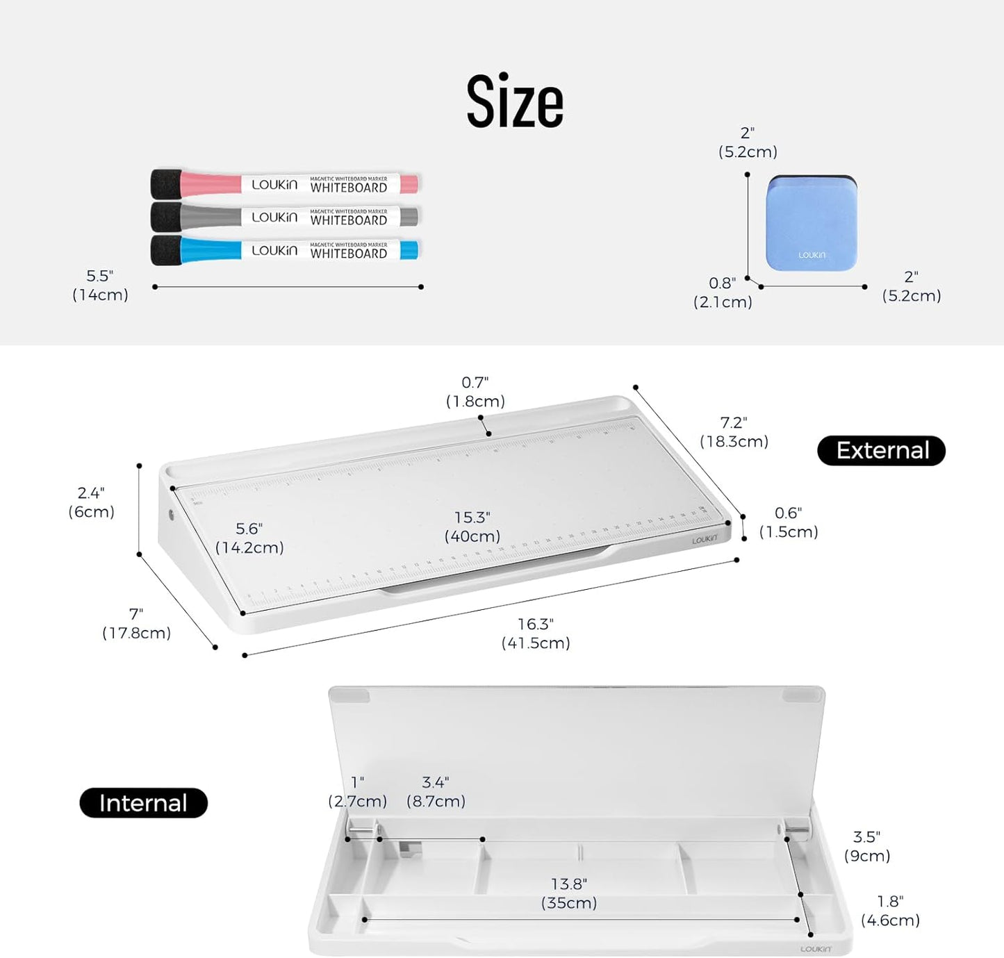 LOUKIN Glass Desktop Whiteboard, 15.3" x 5.6" Dry Erase Desk Board with Dotted and Graduated Surface, Desktop Buddy, Great for Design and Drawing, 3 Markers and 1 Dry Erase Eraser Included (Purple)