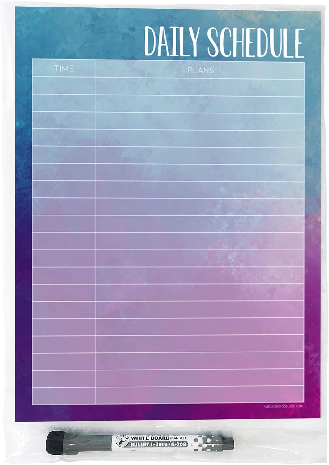 Dry Erase Daily Schedule Planner Sticker Decal by Glassboard Studio | Removable & Reusable | Magnetic Fine-Tip Marker Included (9 x 12 inches, White)