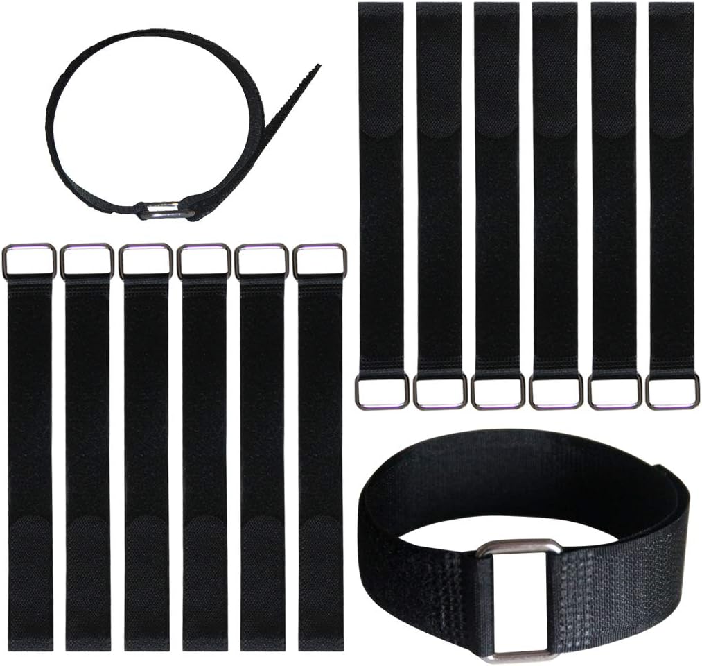 18 inch Extend Cable Strap and Adjustable Securing Strap with Buckle - 12 PCS Reusable Hook and Loop Fastening Nylon Cable Tie Wrap