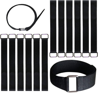 18 inch Extend Cable Strap and Adjustable Securing Strap with Buckle - 12 PCS Reusable Hook and Loop Fastening Nylon Cable Tie Wrap