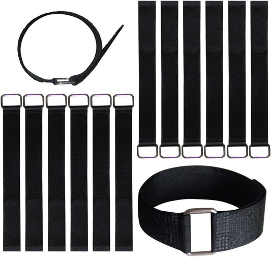 18 inch Extend Cable Strap and Adjustable Securing Strap with Buckle - 12 PCS Reusable Hook and Loop Fastening Nylon Cable Tie Wrap