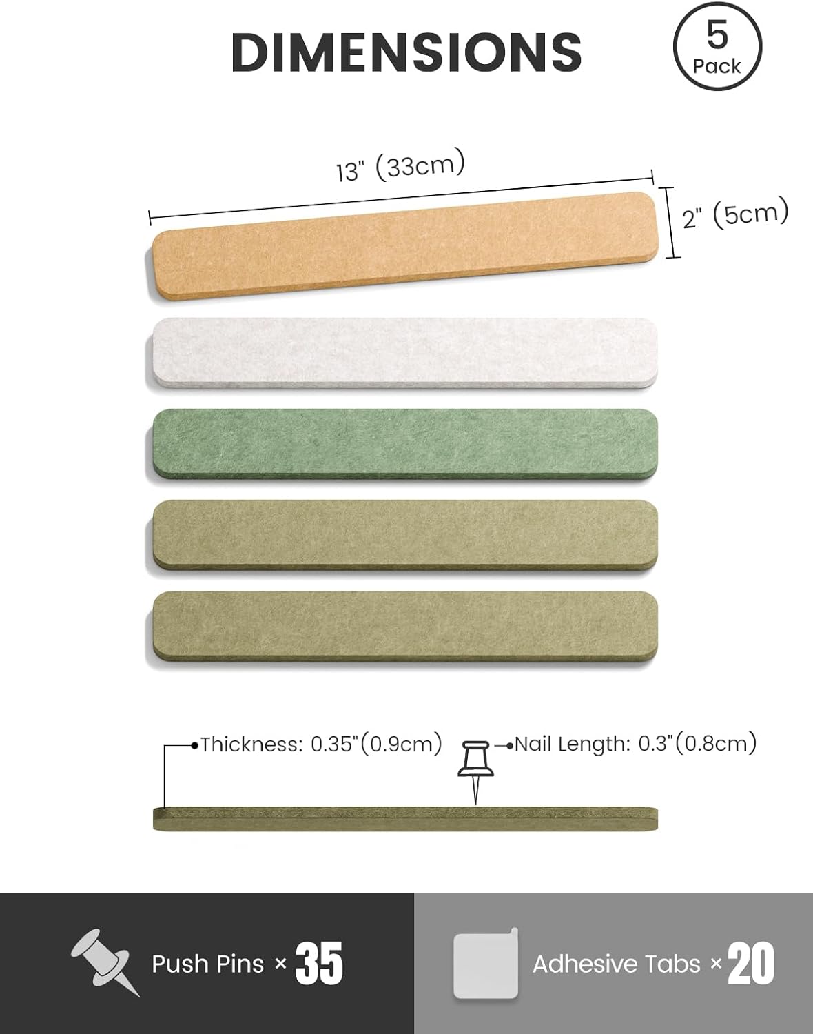 Fluxynara Cork Board Alternative Felt Strip Board 8-Pack 13"x2", Office Pin Board with 50 Push Pins, Adhesive Install for Bedroom Door & Home Office(Linen Dusk)