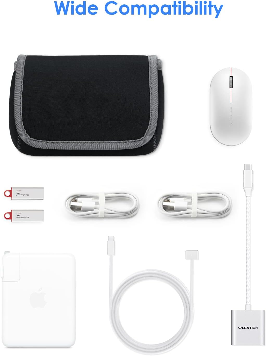 LENTION Storage Small Pouch Bag Cases for Accessories Laptop MacBook Power Adapter, Wireless Mouse, iPhone Charger, Cellphone, Power Bank, Cord Travel Cable Electronic Organizer - Dark Gray
