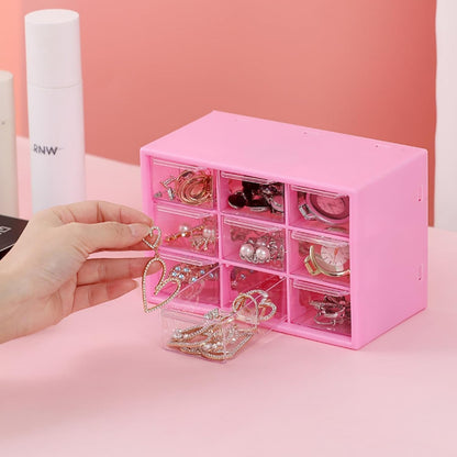 Small Drawer Organizer for Desk, 7.1" x 3. 8" x 4.6" Mini Desktop Drawer Organizer with 9 Clear Drawers, Plastic Desktop Craft Storage Box for Desk Office School Home (White)