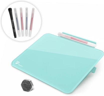 TOWON Small Glass Dry Erase Board, Desk White Board with Standing, Mini Whiteboard Easel Pad Set, Stenography Artifact for Office, Home and School Supplies, 8x6 Inches, Black