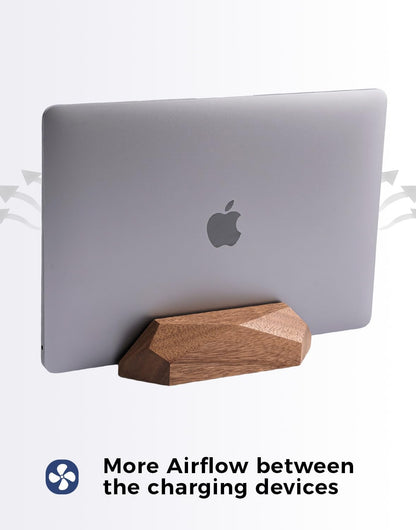Dual Laptop Holder Adjustable Vertical Laptop Stand, 2 Slots MacBook Stand Wood,Wooden Laptop Stand,Vertical Laptop Holder for Desk, Widen Dock Fits All MacBook/Surface pro
