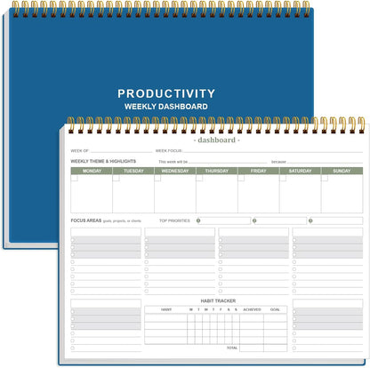 Weekly Productivity Dashboard - 8.5" x 11" Dashboard Desk Notepad Has 6 Focus Areas to List Tasks for Goals, Projects, Clients, Academic or Meal-Organize Your Daily Work Efficiently, 54 Weeks, Green