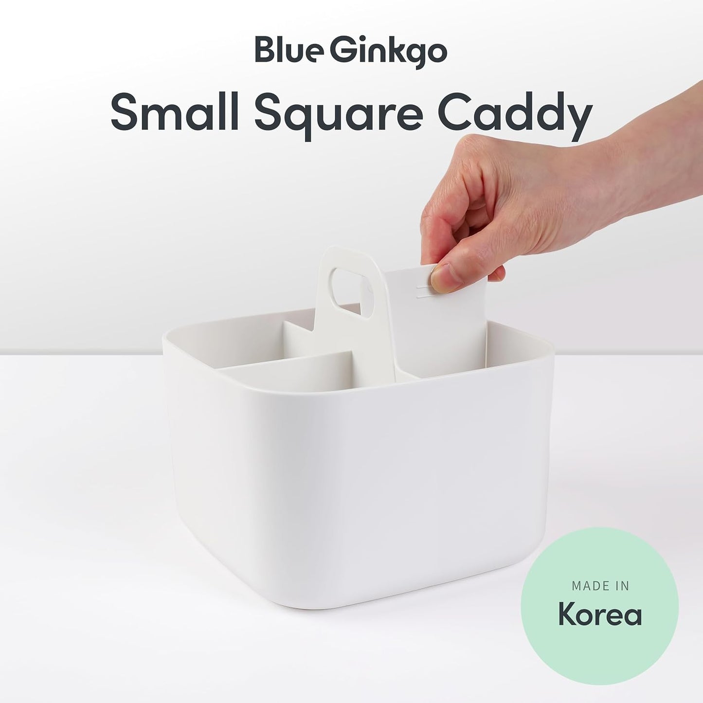 BLUE GINKGO Stackable Organizer Caddy – Korean-Made Portable Tote for Bathroom, Office, Crafts, or School Supplies (Rectangle, White)