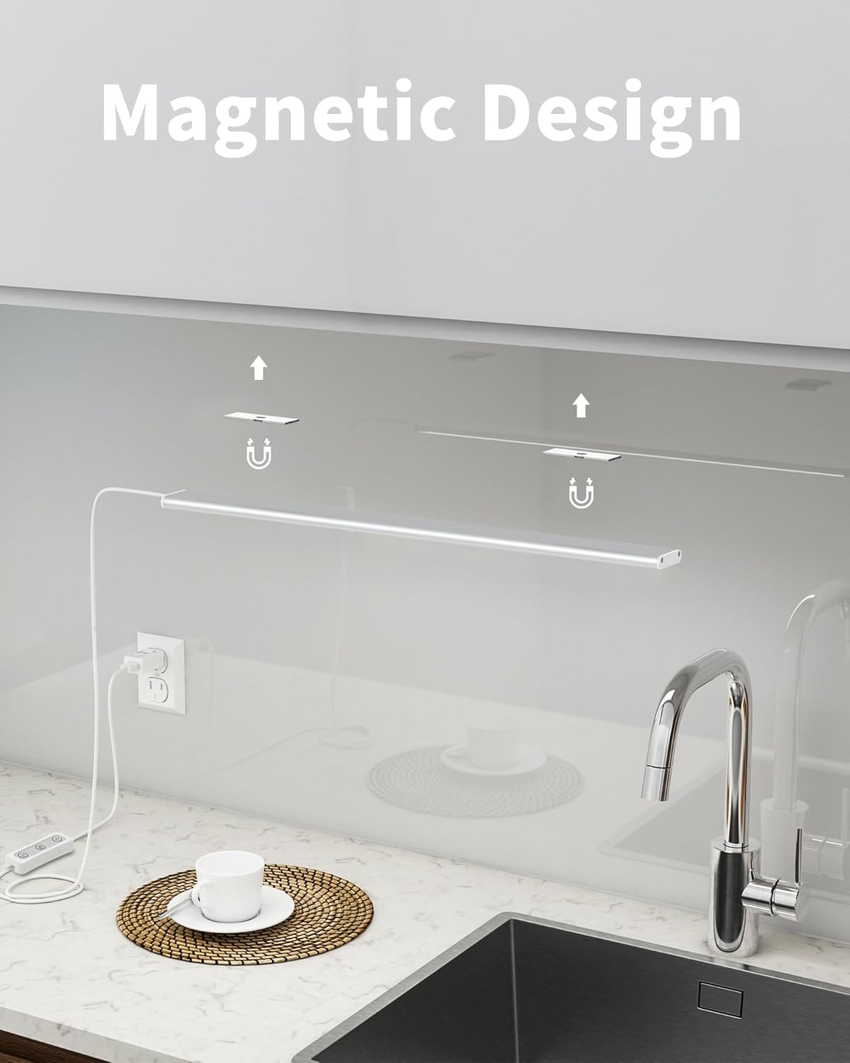 ASOKO Under Cabinet Led Lighting, 12 Inch Light Strip Bar, Daylight White 5000K Dimmable Plug in USB Light, Small Thin Led Under Counter Lighting for Kitchen/Room/Shelf/Desk/Display Case