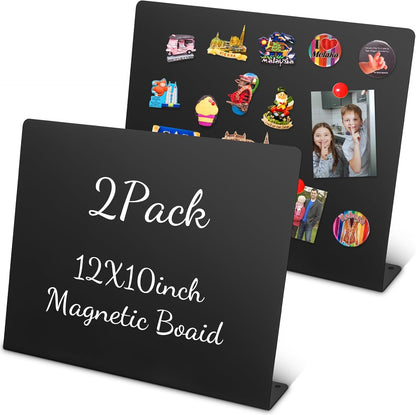 Geyoga 2 Pack Magnetic Bulletin Board with Stand, 16 x 12 Inch Black Magnet Display Board for Memo, Menu, Notes, Photos, for Kitchen Countertop, Office Desk, School
