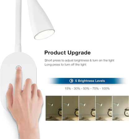 Book Light for Reading in Bed, Eye-Caring LED Reading Light, 360° Flexible Clip on headboard lamp, 5W 3000k Desk Lamp with Clamp for Bedroom, Office, Painting, Workbench and Sewing, Black
