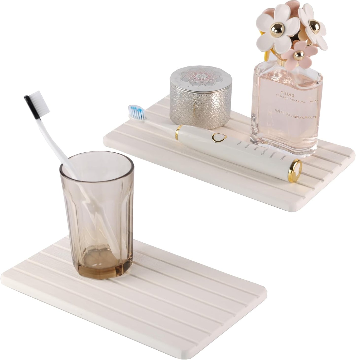 NiuYichee 2 PCS Water Absorbent diatomite Coasters, 8.3" x 4" Water Absorbing Stone Tray for Sink, Stone Drying mat for Kitchen Counter, Stone soap Tray Used for Hand Soaps & toiletries & Plants