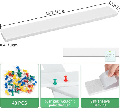 Cork Board for Walls - 8 Pack Felt Pin Board Bar Strips - Self-Adhesive Lightweight Bulletin Board - Cork Board for Office with 40 Push Pins No Damage for Wall