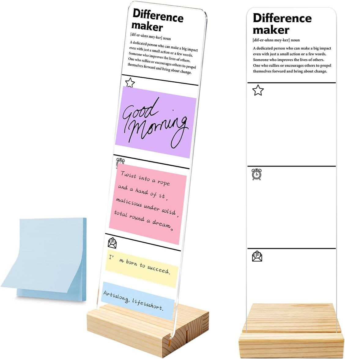 Monitor Memo Board with Removable Wooden Base Acrylic Portable Sticky Note Holder, It's Fine I'm Fine Everything is Fine Logo Office Desk Desk Set Sticky Notes 100 Sheets