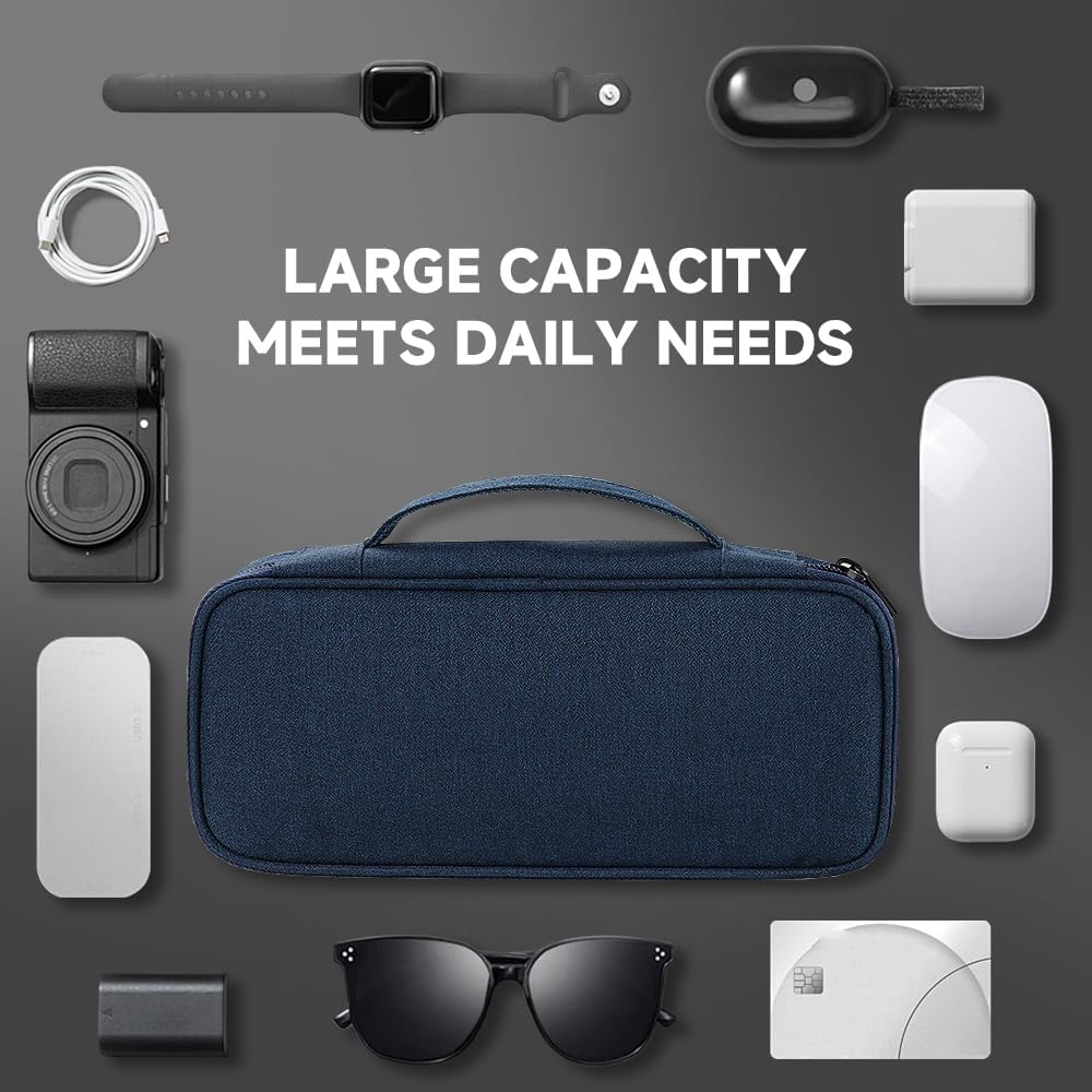Teskyer Tech Organizer Pouch – Portable Waterproof Electronics Bag with Compartments for Cables, Chargers, Earbuds & Phone (Black)