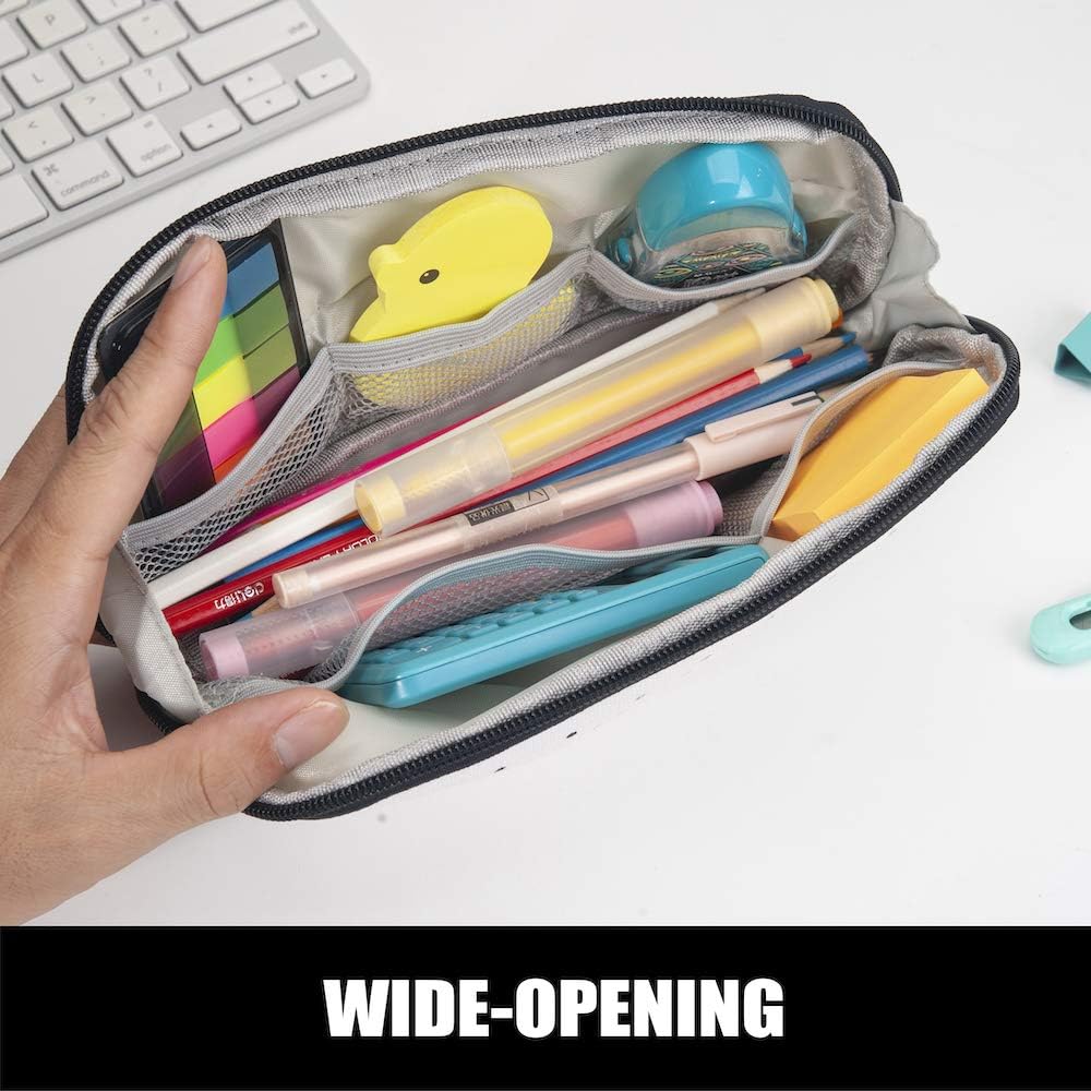 Sooez Wide-Opening Pencil Pen Case, Lightweight & Spacious Pencil Bag Pouch Box Organizer, Aesthetic Supply with Triangular Design for Adults, Grey