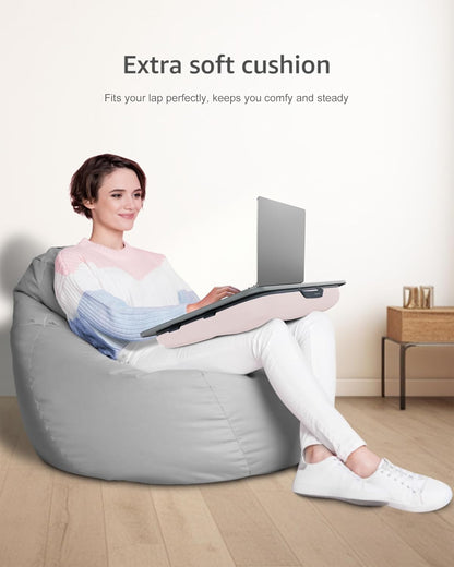 Lap Desk, Portable Laptop Stand with Washable Cushion, Fits up to 17 inch Laptop, with Device Ledge and Phone Holder, Use on Bed,Couch, Sofa, Floor, Home Office– ISTUDYNITURE (Large, Black)