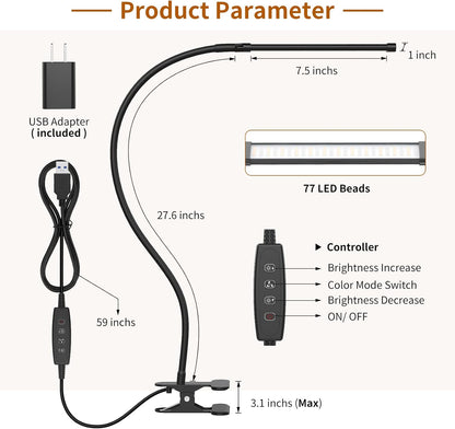 iZELL Book Light, LED Reading Light Clip On [3 Color Modes & 10 Brightness Levels] Flexible Gooseneck Book Lamp for Kids Reading in Bed at Night, Clip to Bedside Table, Headboard or Dorm