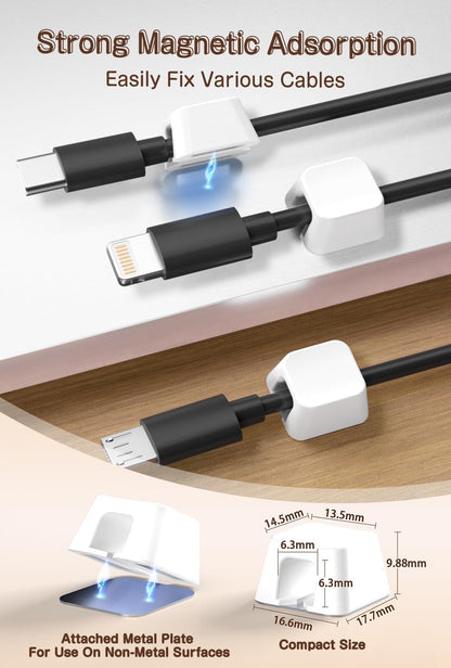 Maveek Magnetic Cord Clips, Cable Holder Magnet Silicone Cord Organizer Keyboard Keys Square Cable Management for Charging USB C Ethernet HDMI Home Office Car TV Cables (5 Pack, Black)