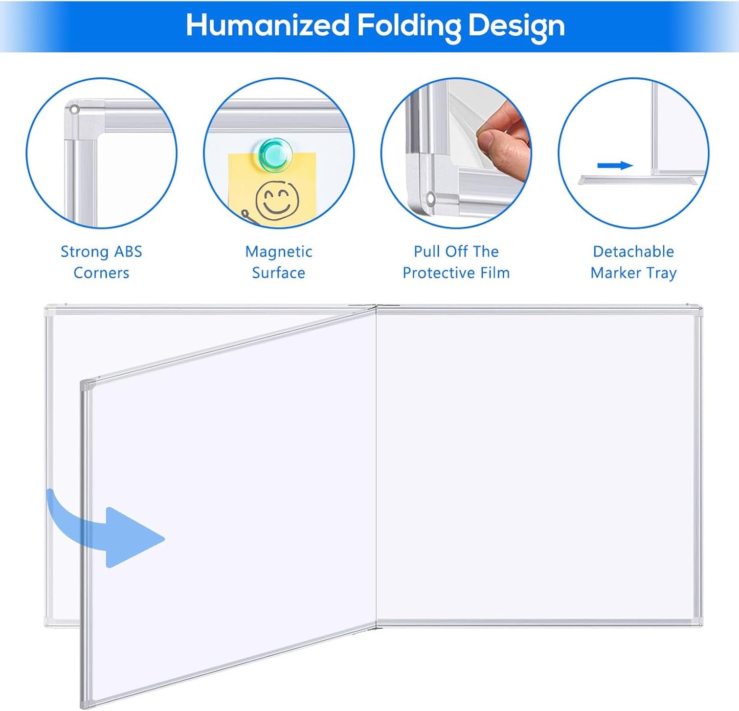 Magnetic White Board Dry Erase Board for Wall，72" x 40" Wall-Mounted Aluminum Frame Marker Board, Foldable Portable Whiteboard with a Long Pen Tray for School, Classroom, Office & Home