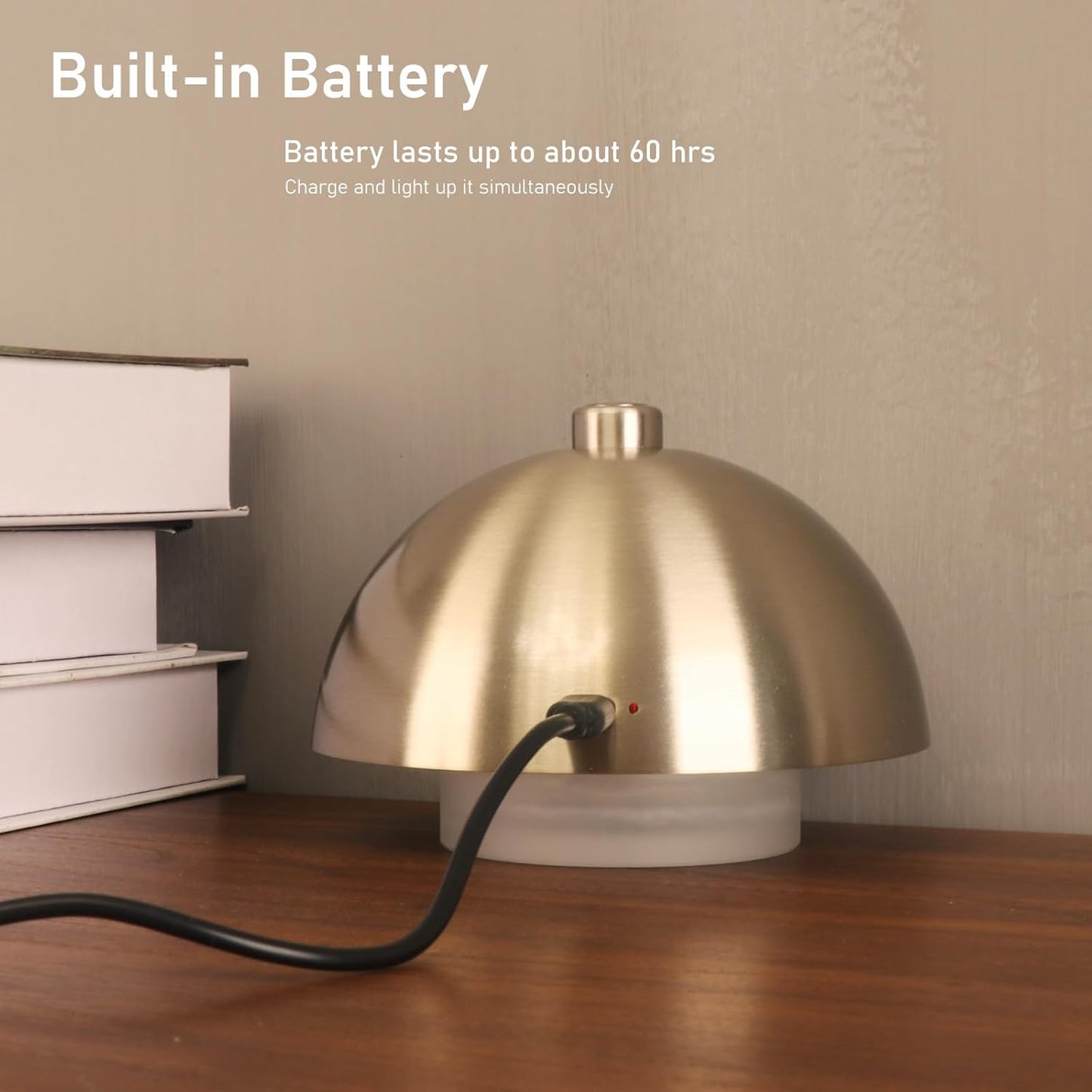 Modern Table Lamp Cordless Portable Desk Lamp, 2700K Stepless Dimming Rechargeable Battery Operated LED Lights for Bedroom, USB-C Charging, Restaurant/Bar/Night Light/Gifts (Antique Brass)