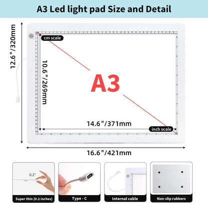Zocelight A3 Light Pad for Diamond Painting Kit,4800Lux Super Bright 5mm Ultra Thin Diamond Art Light Board with Stand and Clip,3 Levels Dimming Light Box for Artists,Drawing,Sketching,Animation