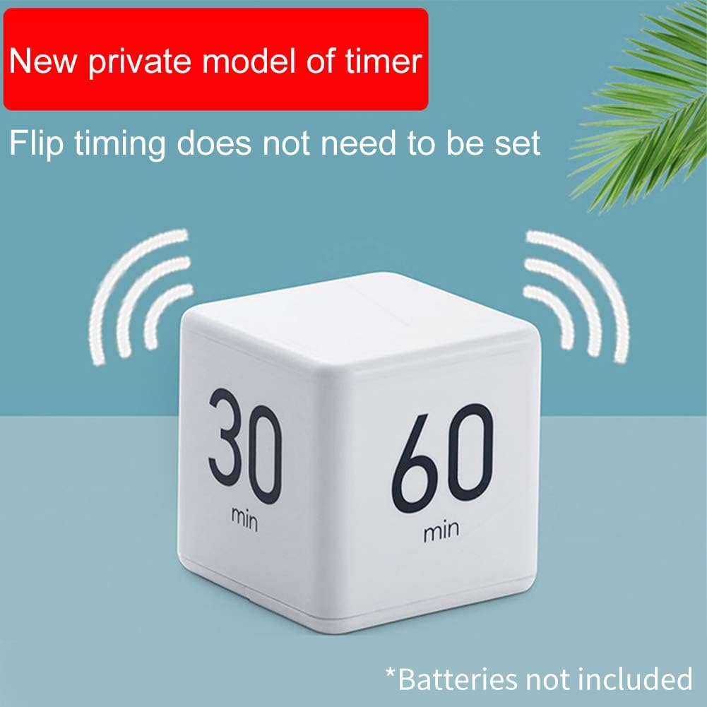 Cube Timer - 5, 15, 30 & 60 Min for Time Management (White) Kitchen & Workout Timer with Adjusted Volume