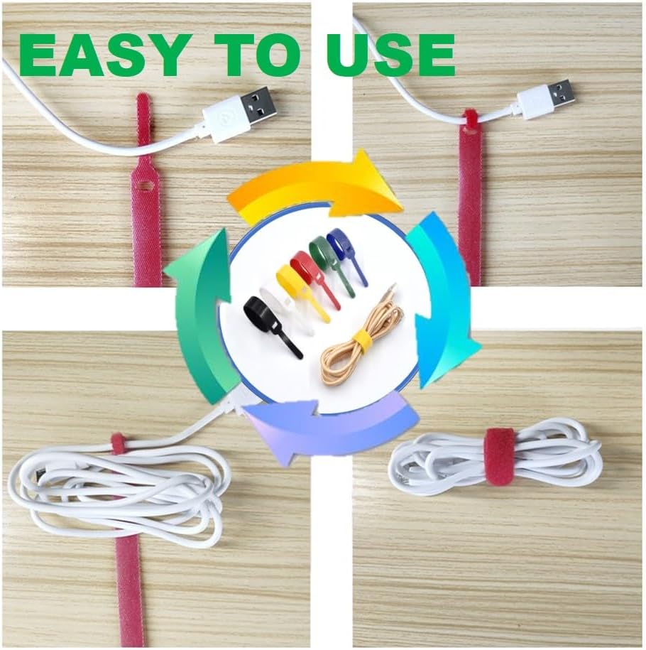 QUALIALL 150-PACK Premium Reusable Cable Ties, Strong Adhesion Nylon Cord Ties for PC and Wire Management, Durable. 5.9"