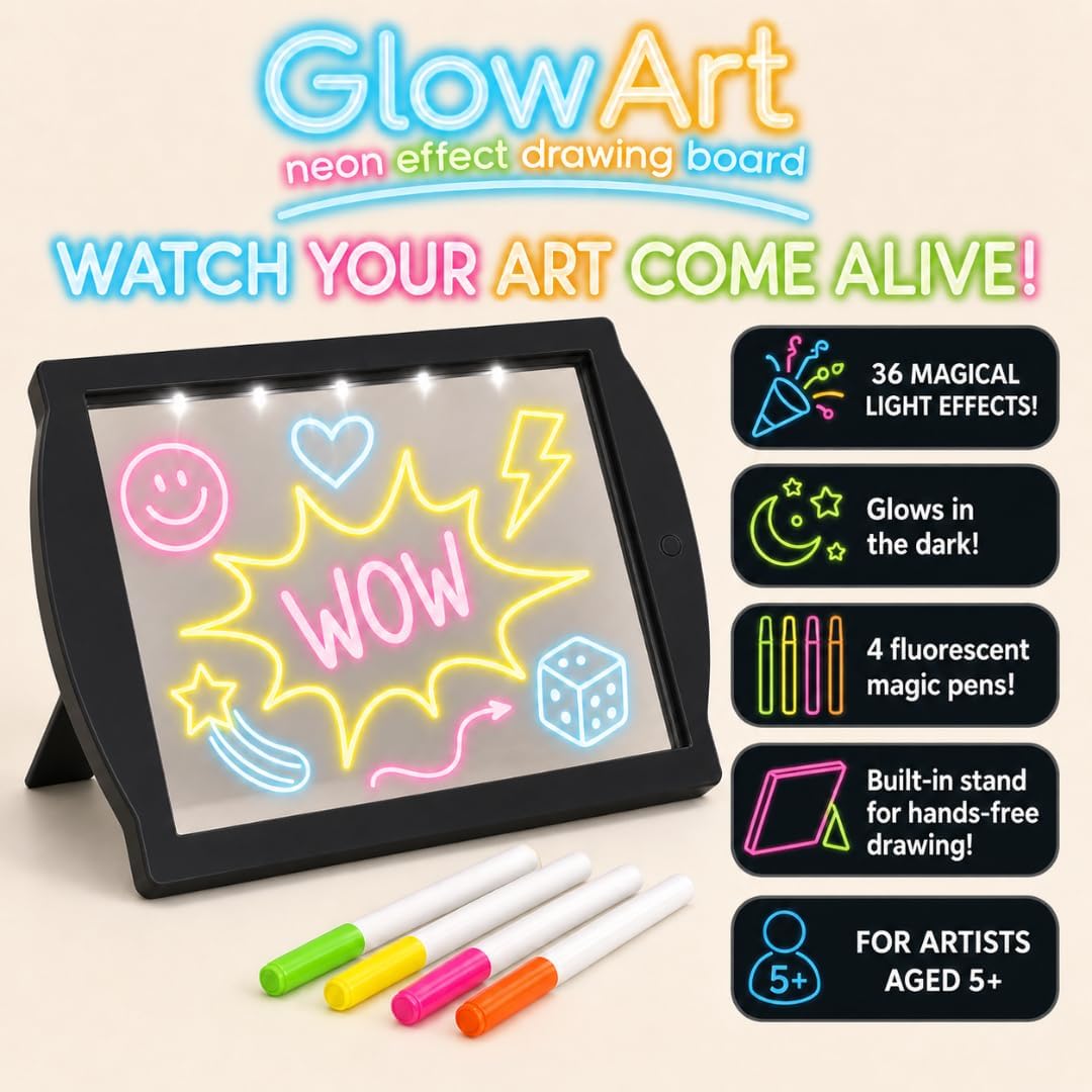 Marvin's Magic Glow Art Neon LED Drawing Board for Kids - Pink Doodle Board with Glow in the Dark Markers - Light Up Tracing Pad and Drawing Tablet - Mess Free Arts and Crafts Set Ages 5+