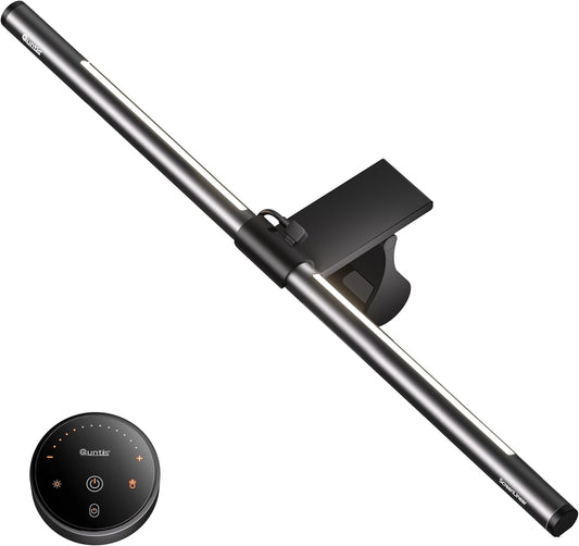 Quntis Monitor Light Bar with Remote, 20.1'' Dual Light Screen Light Bar, Sliding Weighted Clip Fit for All Screens, Adjustable Stepless Dimming, Eye Caring No Glare Gaming Work Desk Lamp, Gray