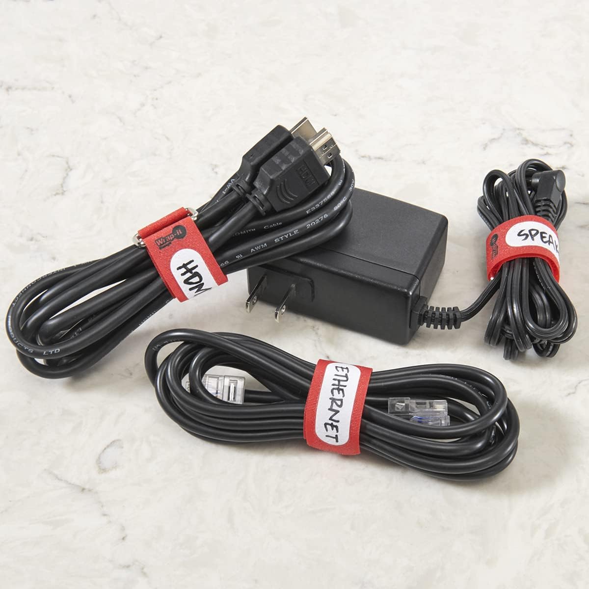 Wrap-It Storage Cinch-Straps, 5-in (20-Pack) Black - Hook and Loop Strap with Write on Label for Easy Cord Identification and Cable Management