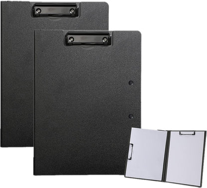 2 Pcs Folding Clipboard,Clipboard Foldable 9x12.5 inch Waterproof File Folder Clip Boards,A4 or A3 Size File Cover Folder Writing Clipboards with Two Metal Clip,Support Horizontal and Vertical (Black)