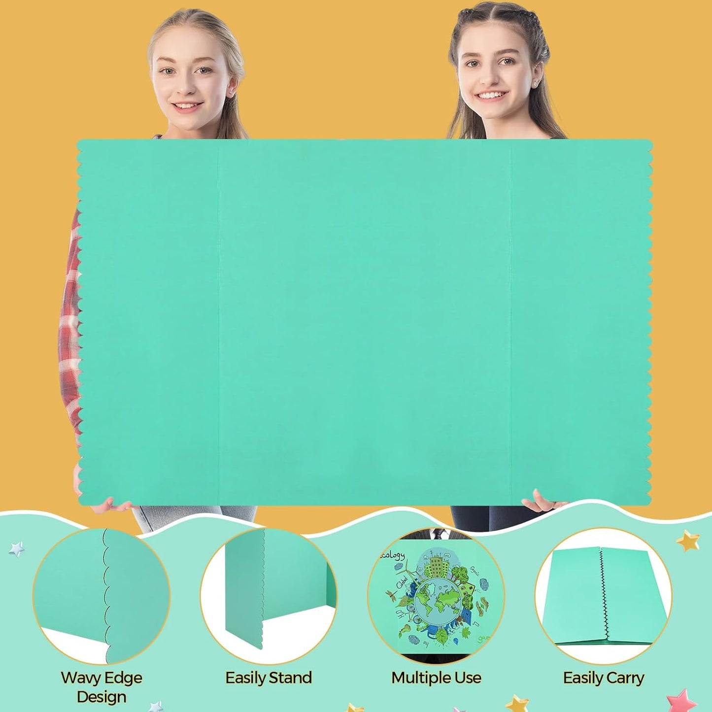 Mooliwe 4 Pack 24" X 16" Trifold Poster Board, Medium Tri Fold Boards Foldable Corrugated Presentation Display Scalloped Borders for Science Fair Events, School Projects, Exhibitions (Macaron)