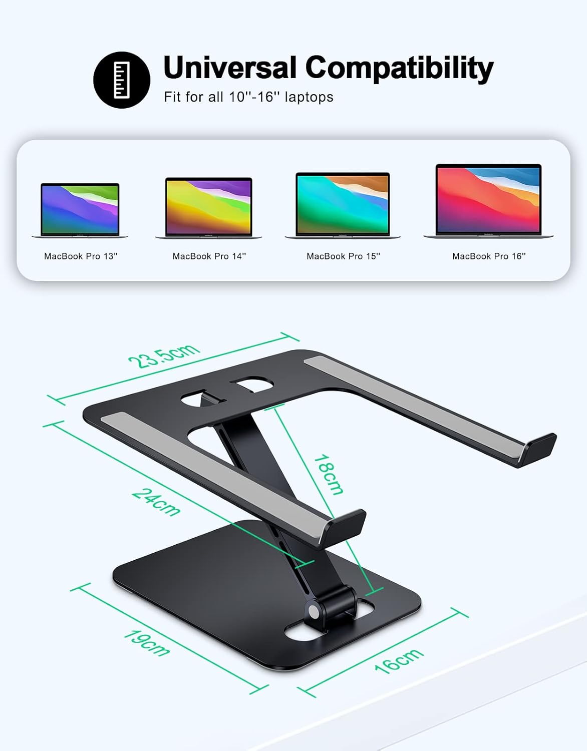 RIWUCT Foldable Aluminum Alloy Laptop Stand for Desk, Height Adjustable Ergonomic Computer Stand for Laptop, Portable Laptop Riser Holder Notebook Mount Compatible with MacBook Pro Air/HP/Dell 10-16"