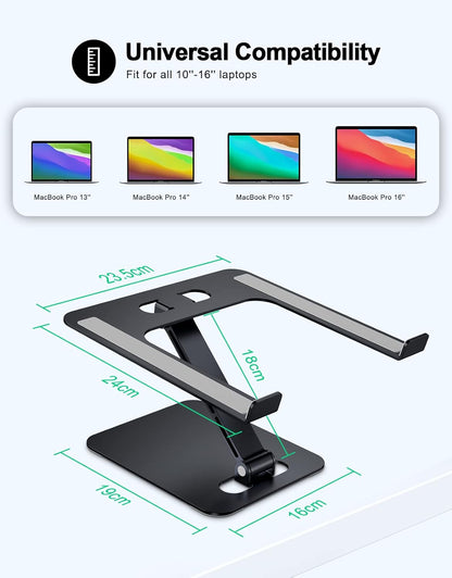 RIWUCT Foldable Aluminum Alloy Laptop Stand for Desk, Height Adjustable Ergonomic Computer Stand for Laptop, Portable Laptop Riser Holder Notebook Mount Compatible with MacBook Pro Air/HP/Dell 10-16"