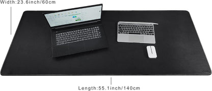 Vyaaa PU Leather & Cork Desk Mat, 39.4"x15.7" Dual Sided Computer Desk mat, Waterproof Large Mouse Pad, Non-Slip Office Desk pad, Office Desk Protector for Work/Gaming/Home (Black)