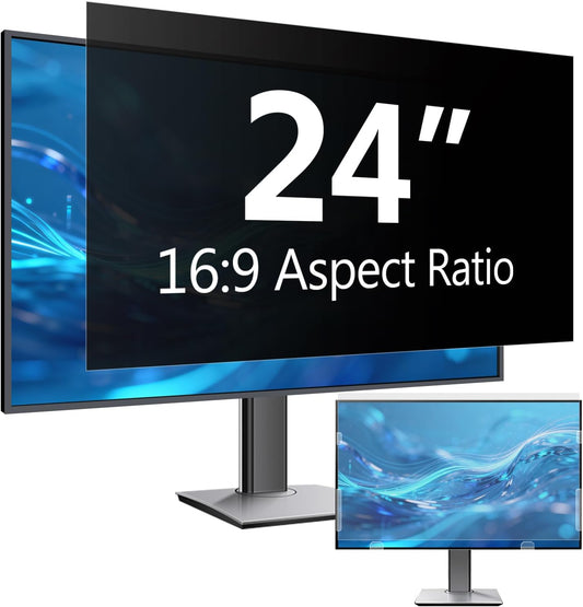 24 Inch Computer Privacy Screen Filter for 16:9 Aspect Ratio Widescreen Monitor, Eye Protection Anti Blue Light Privacy Shield and Anti-Glare Protector, Removable Anti-Scratch 24in Protector Film