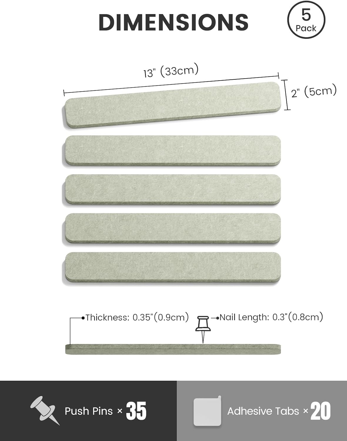 Fluxynara Cork Board Alternative Felt Strip Board 8-Pack 13"x2", Office Pin Board with 50 Push Pins, Adhesive Install for Bedroom Door & Home Office(Linen Dusk)