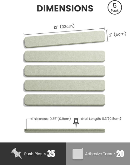Fluxynara Cork Board Alternative Felt Strip Board 8-Pack 13"x2", Office Pin Board with 50 Push Pins, Adhesive Install for Bedroom Door & Home Office(Linen Dusk)