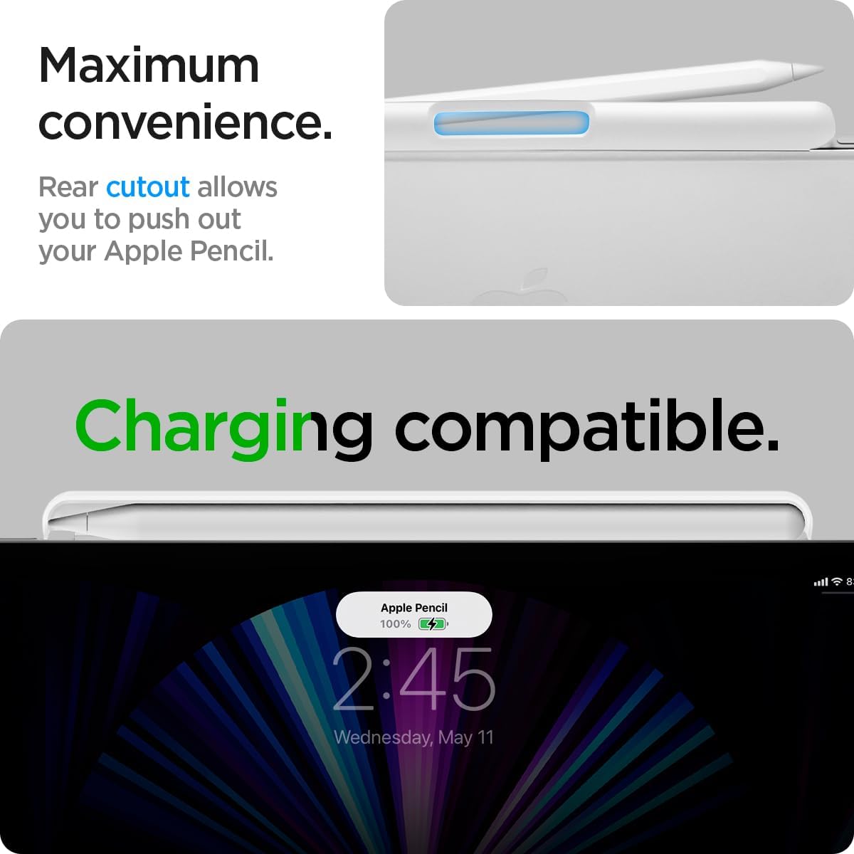 Spigen Pencil Holder for Apple Pencil Pro, 2nd Gen, Lenovo Yoga Pen, Galaxy S Pen, Compatible with Magic Keyboard, Smart Keyboard, Smart Folio, Magnetic iPad Cases, Wireless Charging Safe, White