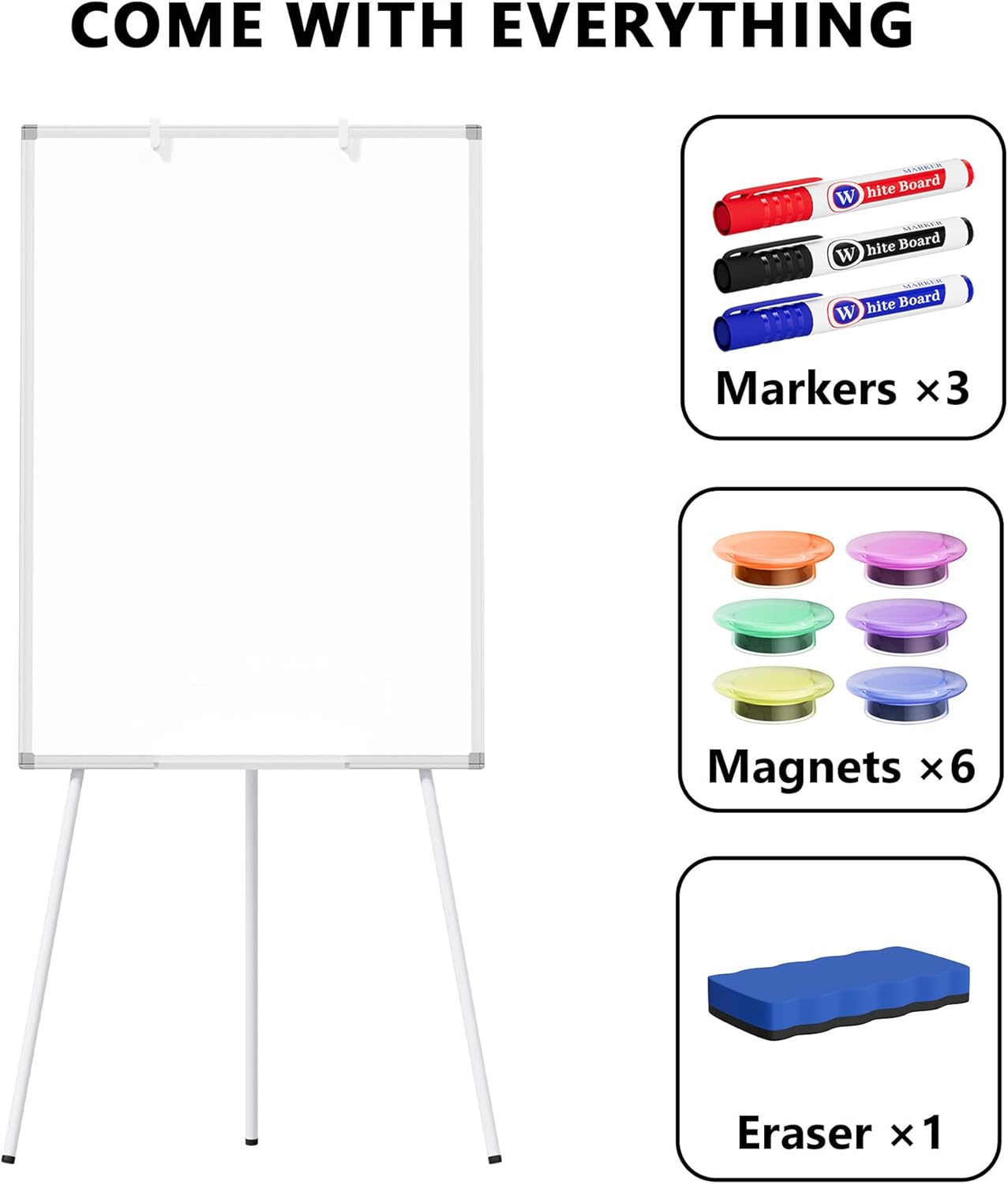 Large Whiteboard Easel with Stand, 36" x 24" Portable Standing Magnetic Dry Erase White Board, 3' x 2' Tripod Height Adjustable Flip Chart Easel for Home Office Classroom School, Silver