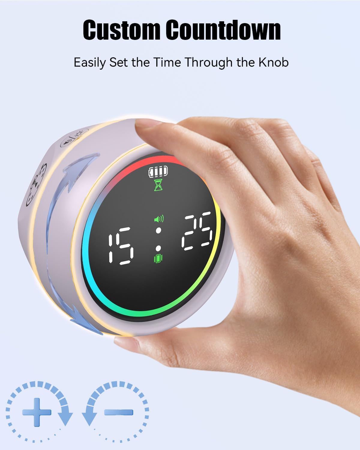 Pomodoro Timer Cube, Productivity Timer for Kids with 1, 5, 10 Min Preset Countdown, Stopwatch and Custom Countdown, for ADHD, Study, Work, Fitness, Cooking (Purple)