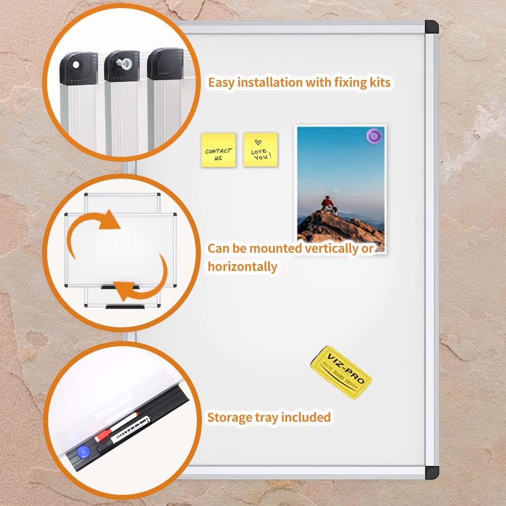 VIZ-PRO Magnetic Dry Erase Board, 24 X 18 Inches, Silver Aluminium Frame