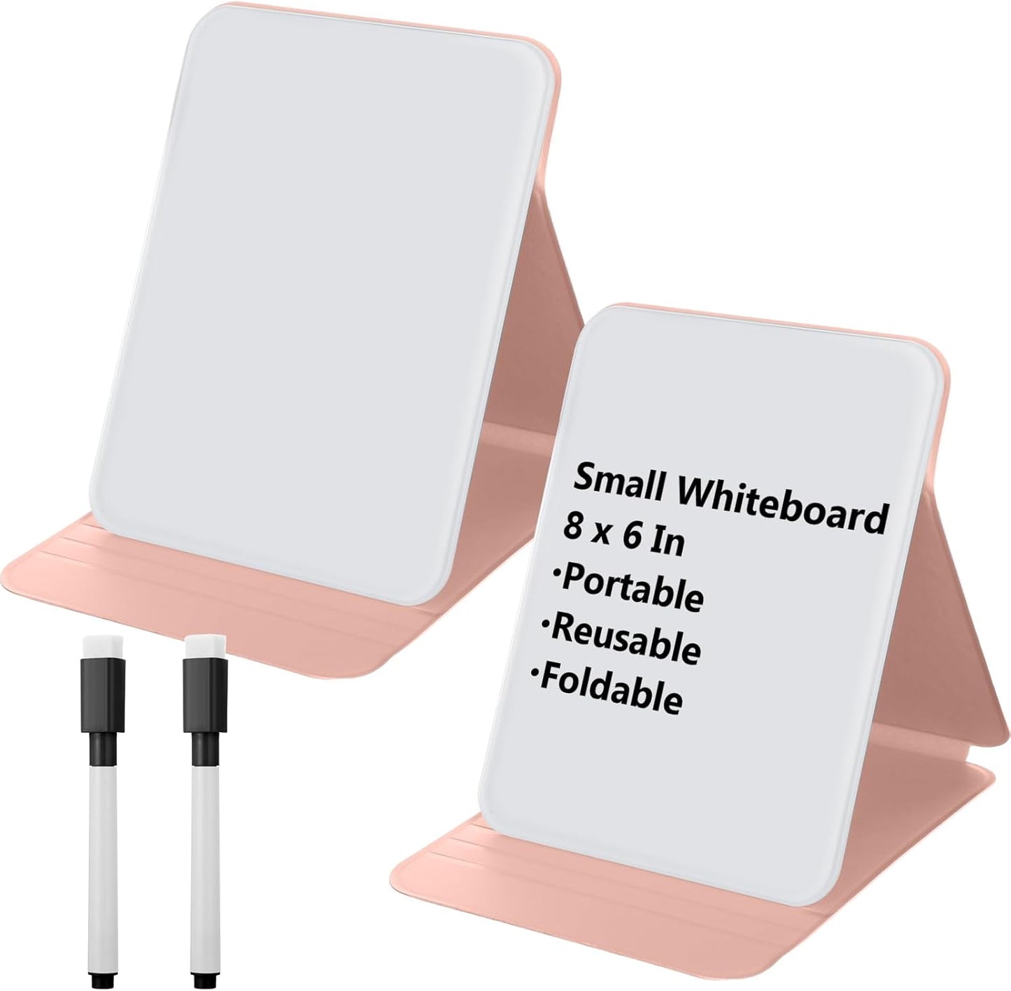 Dunzoom 2 Sets 4 Pcs Small Glass Desktop Whiteboard with Reversable Stand 8x6 Inch Mini Dry Erase White Board Easel with 2 Markers Reusable Desk Notepad for Home Office School Supplies (Pink,Green)
