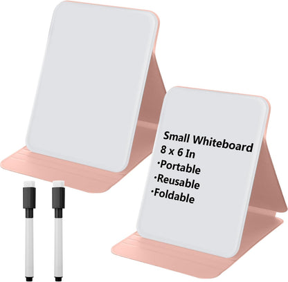 Dunzoom 2 Sets 4 Pcs Small Glass Desktop Whiteboard with Reversable Stand 8x6 Inch Mini Dry Erase White Board Easel with 2 Markers Reusable Desk Notepad for Home Office School Supplies (Pink,Green)